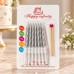 Silver Metallic Spiral Candles Set Pack Of 10