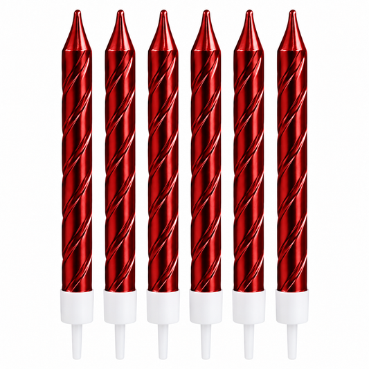 Dark Red Metallic Spiral Candles Set Pack Of 6