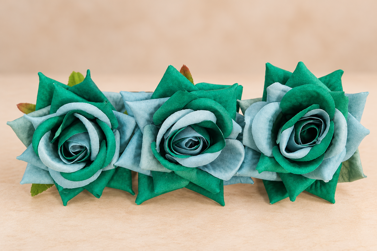 Artificial Teal and Blue Rose Flower Set of 3 Size -3 inch