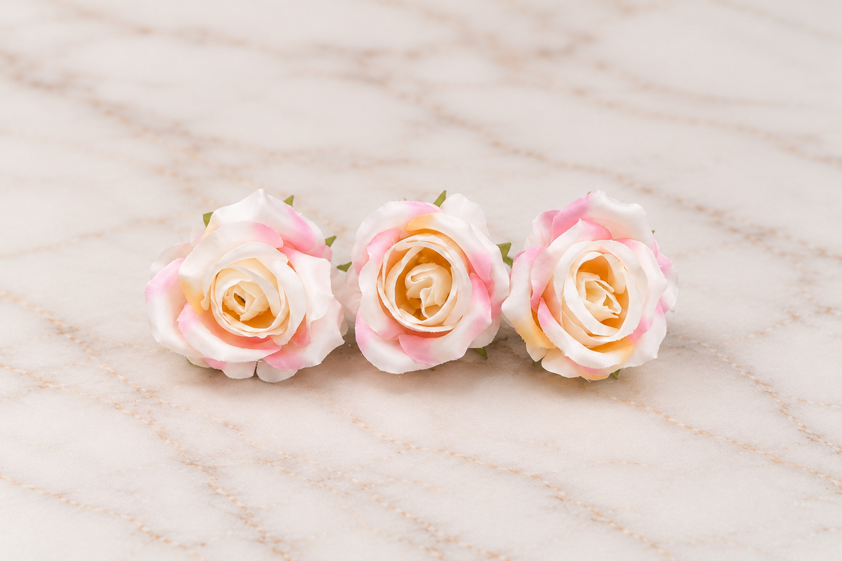 Artificial Pink & Cream Rose Flower Set of 3 Size-1 Inch