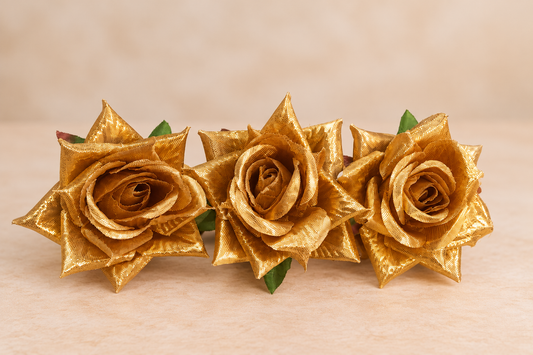 Artificial Golden Rose Flower Set of 3 Size -3 inch