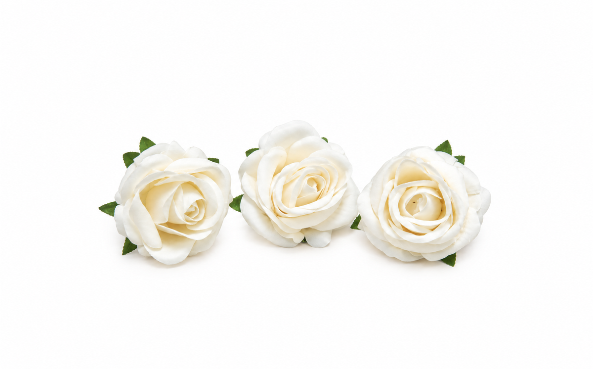 White Artificial Rose Flower 2 inch Set of 3