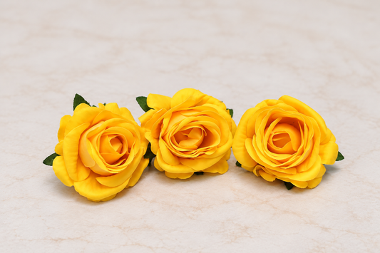 Yellow Artificial Rose Flower 2 inch Set Of 3