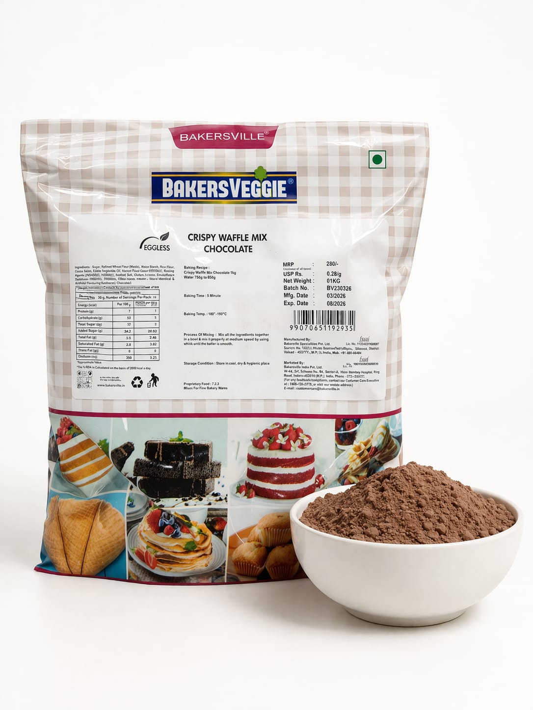 Bakersville Bakersveggie Crispy waffle mix Chocolate  1 kg