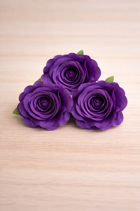 korean Purple Artificial Rose Flower Pack of 3