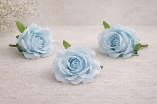 Korean Sky blue Artificial Rose Flower Pack of 3