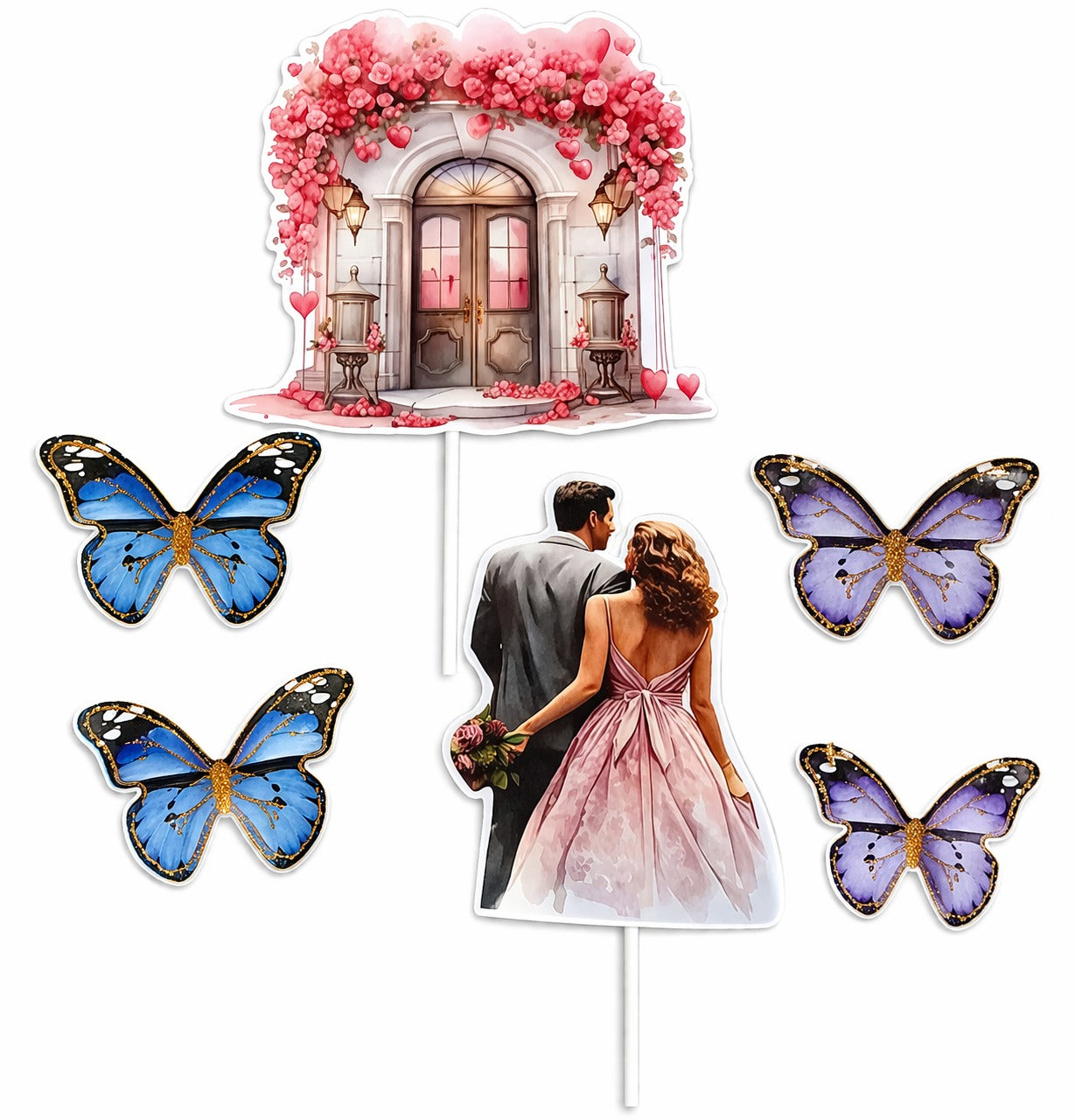 Couple Cake Topper Set (Random Butterfly)