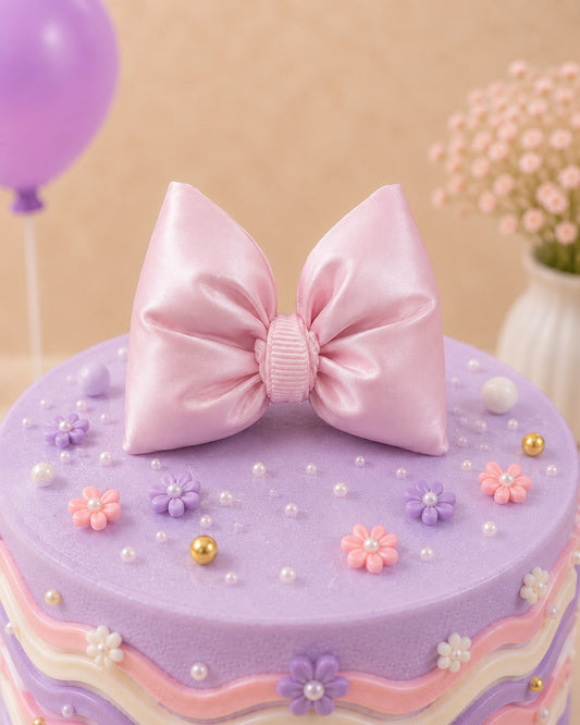 Satin Pink Bow Cake Topper
