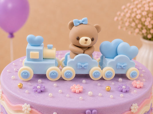 Cute Bear Heart Train Decor Blue Colour
