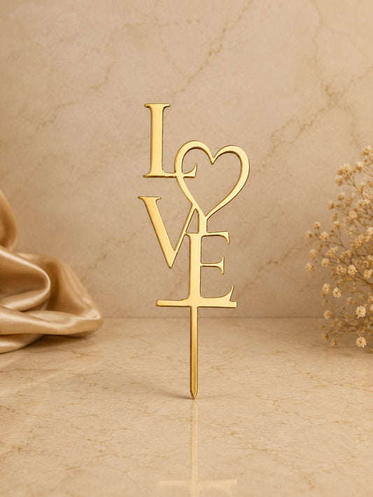 LOVE Heart Gold Acrylic Topper