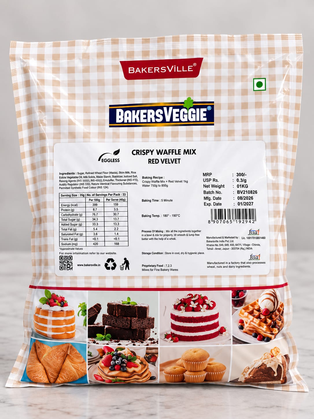 Bakersville BakersVeggie Crispy Waffle Mix Red Velvet -1kg