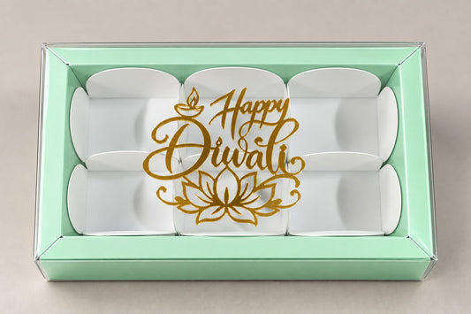 6 Cavity Green Box with Happy Diwali Topper -pack of 10