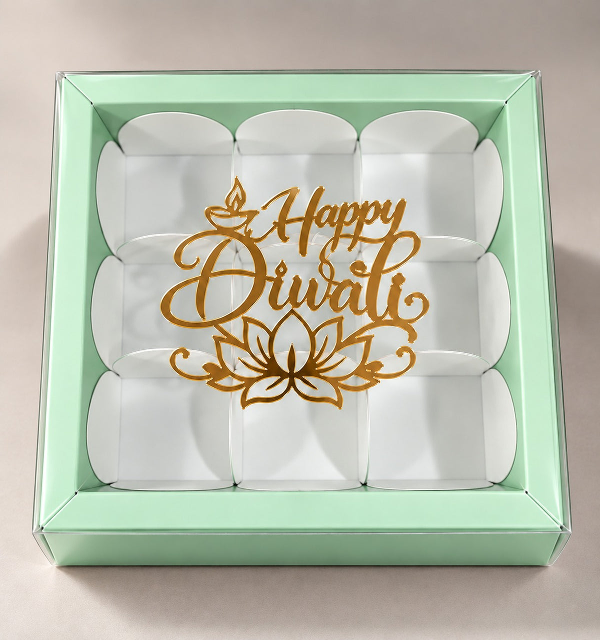 9 Cavity Green Box with Happy Diwali Topper -pack of 10