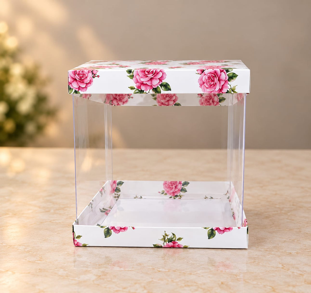 Transparent Floral Cake Box Size- 8*8*8 Inch