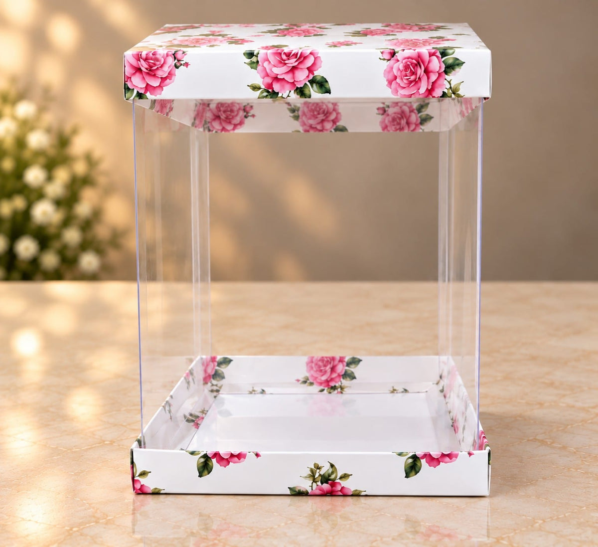 Transparent Floral Cake Box Size- 10*10*12 Inch