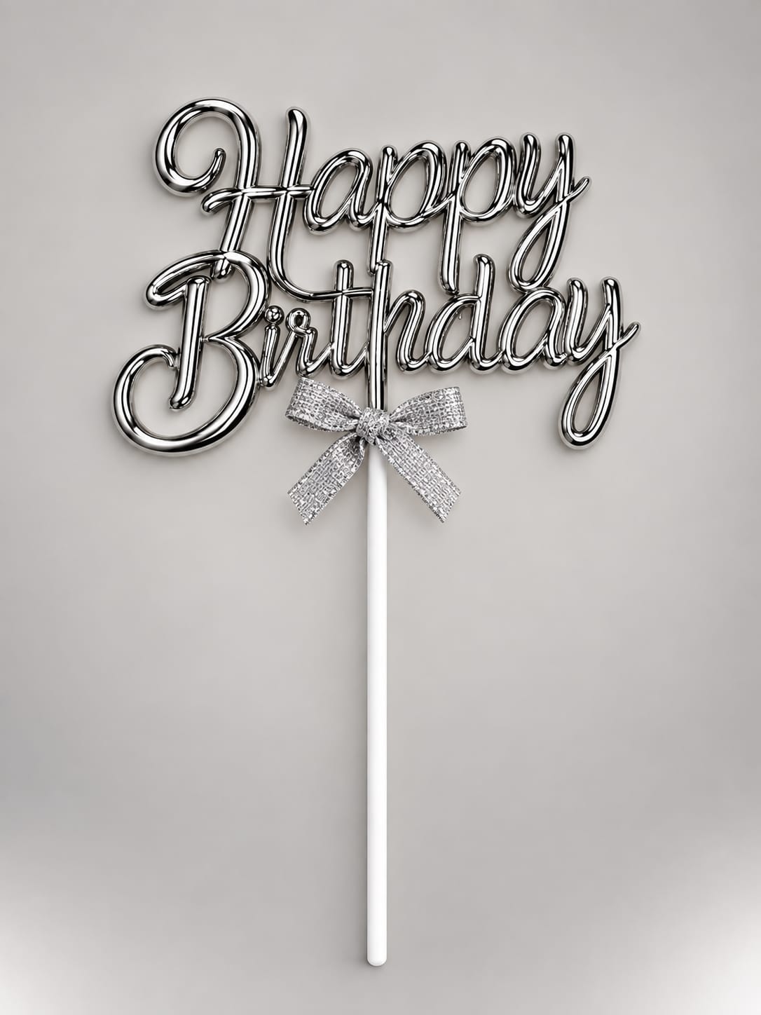 Premium Silver Happy Birthday Cake Topper