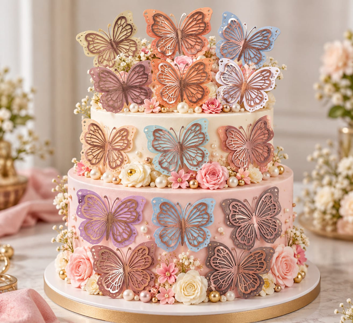 3D Colourfull Butterfly pack of 12 (pink)