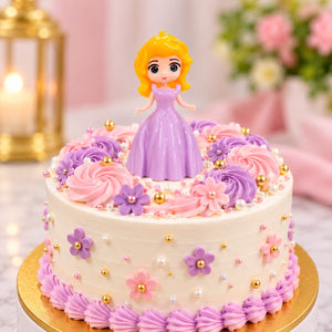 Cute Golden Hair Girl With Purple Gown For cake Decoration