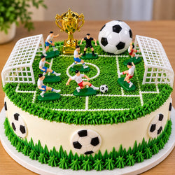 Mini Football Players, Big & Small Football, Goal Posts and Golden Trophy for Birthday Cake Decoration