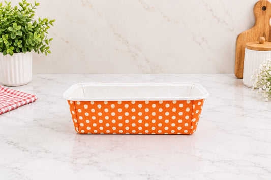 Orange with White Polka Dots Rectangular Paper Loaf Baking Mould Tray Pack of 20