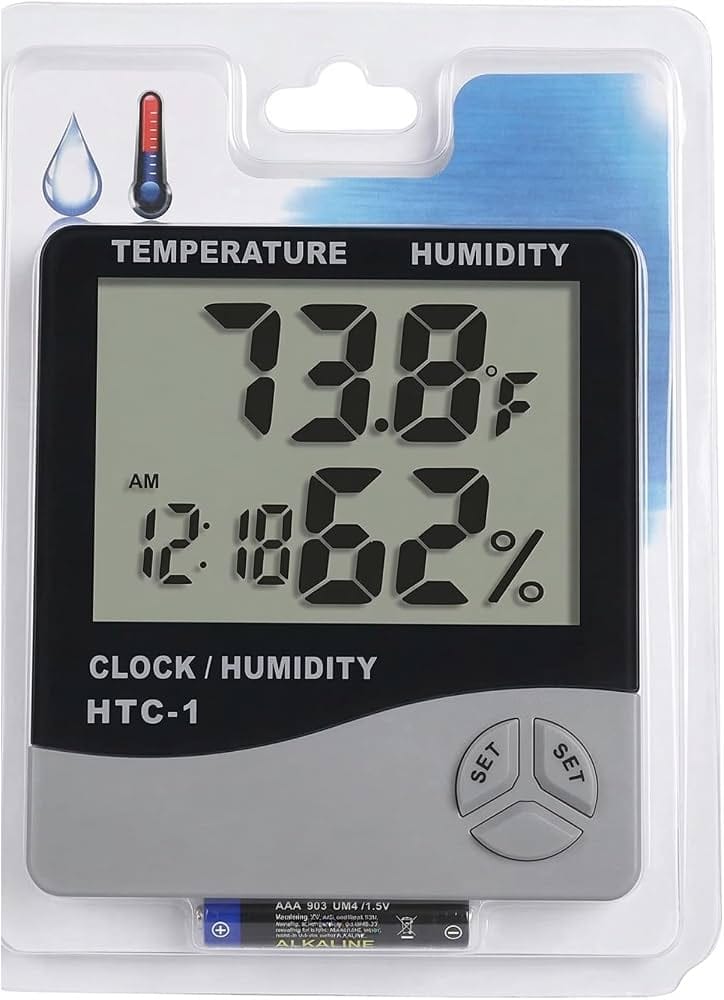 Digital Temperature & Humidity Meter with Clock – HTC-1