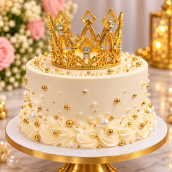 Golden  Rhinestone Princess Crown Cake Topper