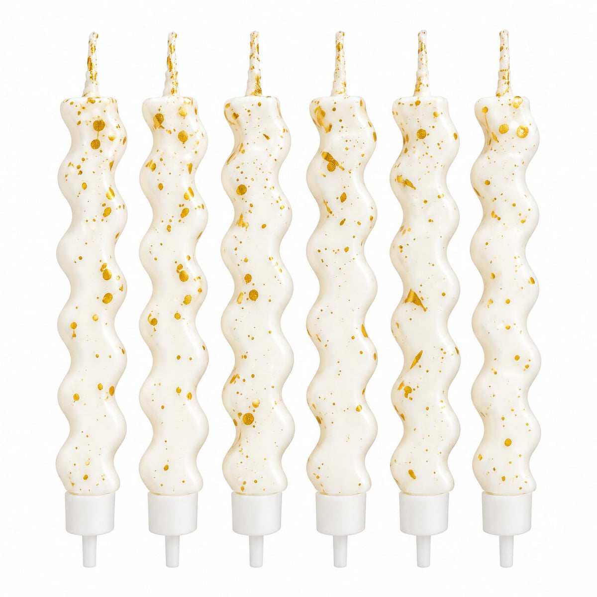 White With Gold Foil Wavy Candles with Holders Pack of 6