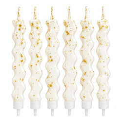 White With Gold Foil Wavy Candles with Holders Pack of 6
