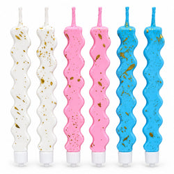Multicolor With Gold Foil Wavy Candles with Holders Pack of 6