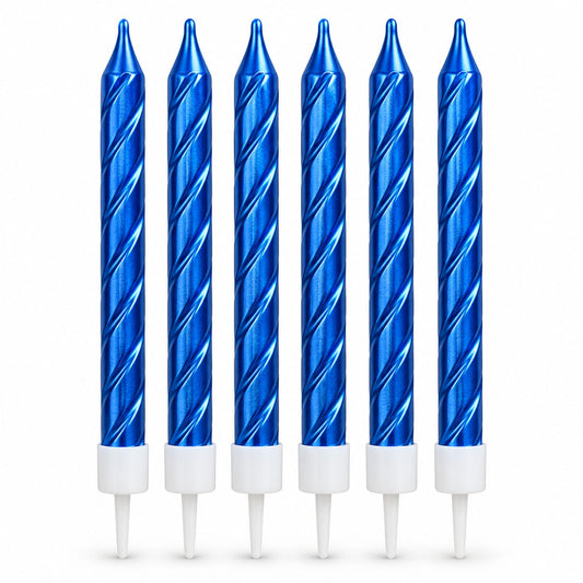 Blue Metallic Spiral Candles Set Pack Of 6