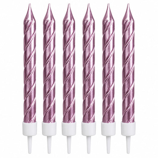 Pink Metallic Spiral Candles Set Pack Of 6
