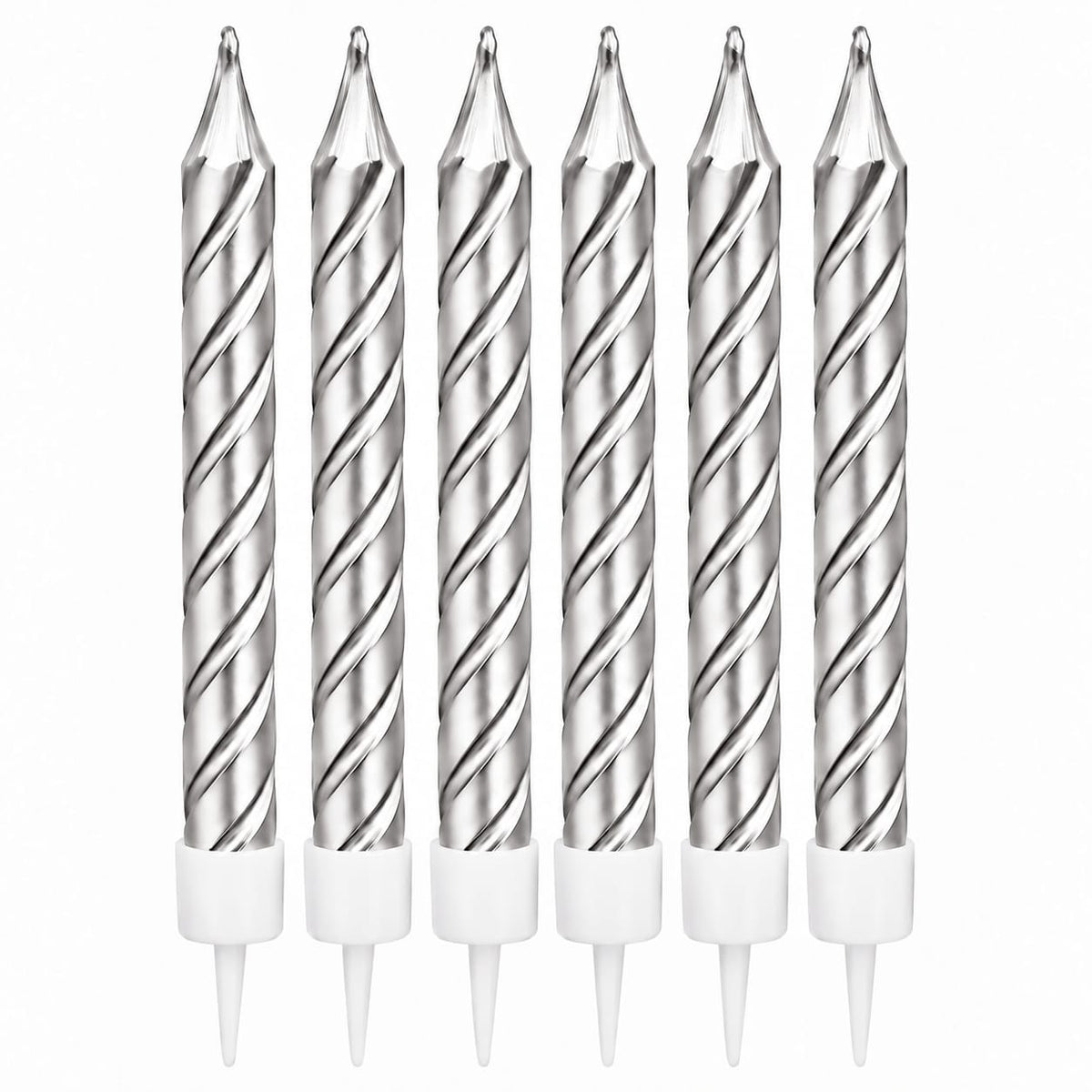 Silver Metallic Spiral Candles Set Pack Of 6