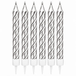 Silver Metallic Spiral Candles Set Pack Of 6