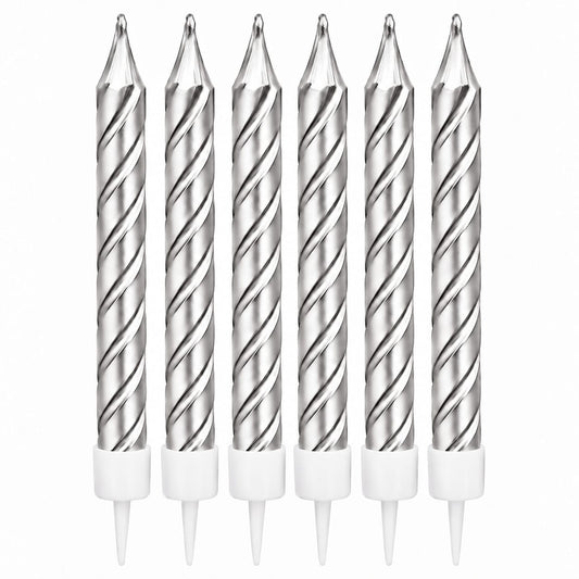 Silver Metallic Spiral Candles Set Pack Of 6