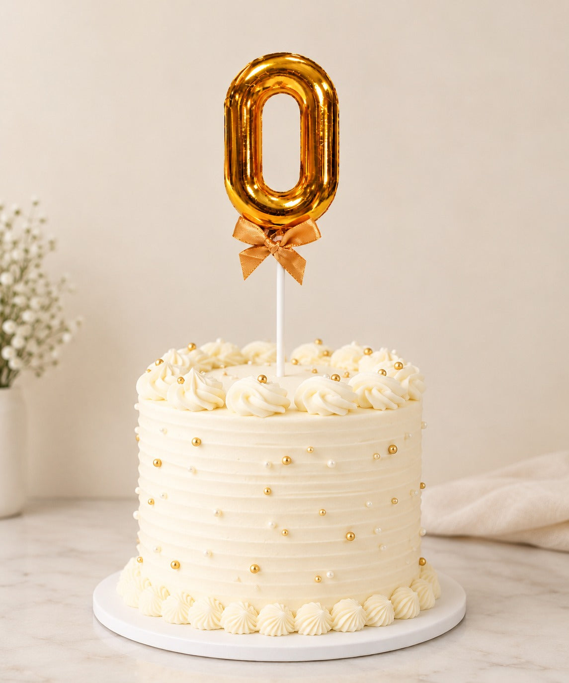 Premium 0 Number Topper With Bow Size 21cm