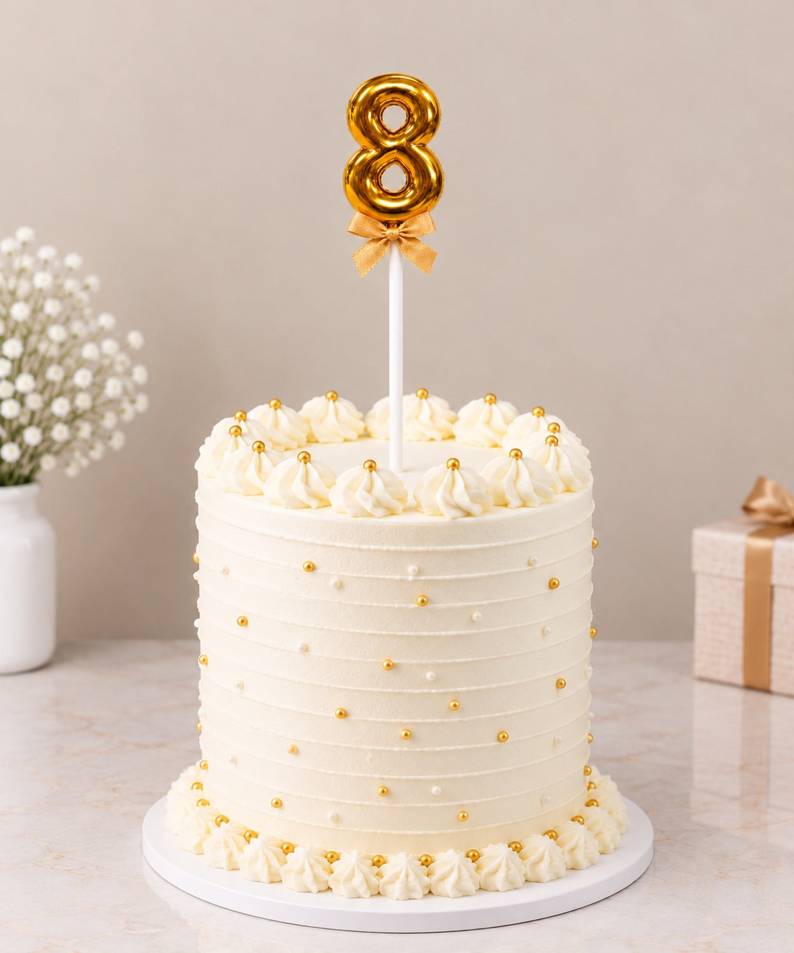 Premium 8 Number Topper With Bow Size 21cm