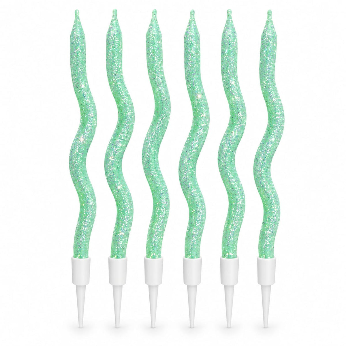 Green Glitter twisty Candle Pack of 6 For Cake Decoration
