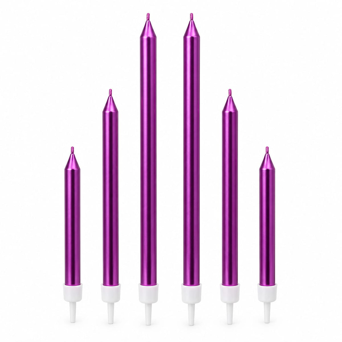 Purple Multi-Size Metallic Candles Pack of 6
