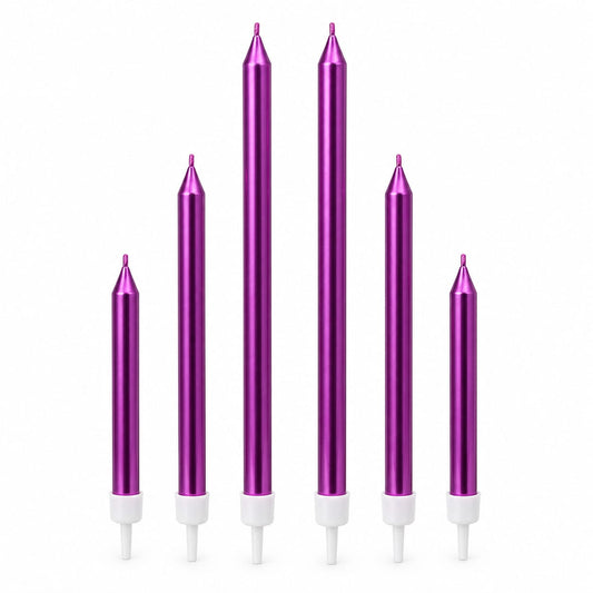 Purple Multi-Size Metallic Candles Pack of 6