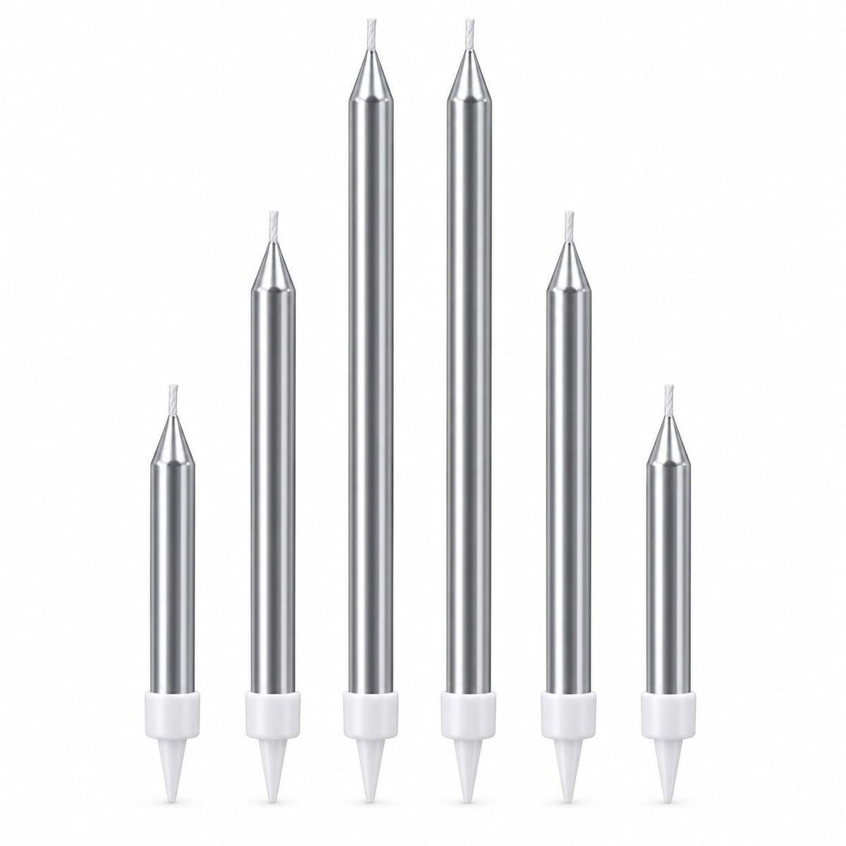 Silver Multi-Size Metallic Candles Pack of 6