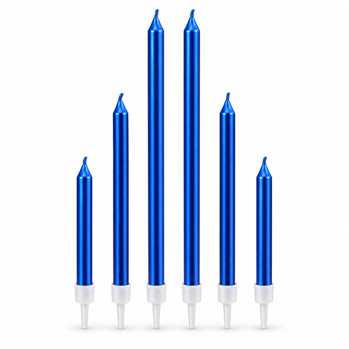 Blue Multi-Size Metallic Candles Pack of 6