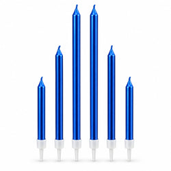 Blue Multi-Size Metallic Candles Pack of 6