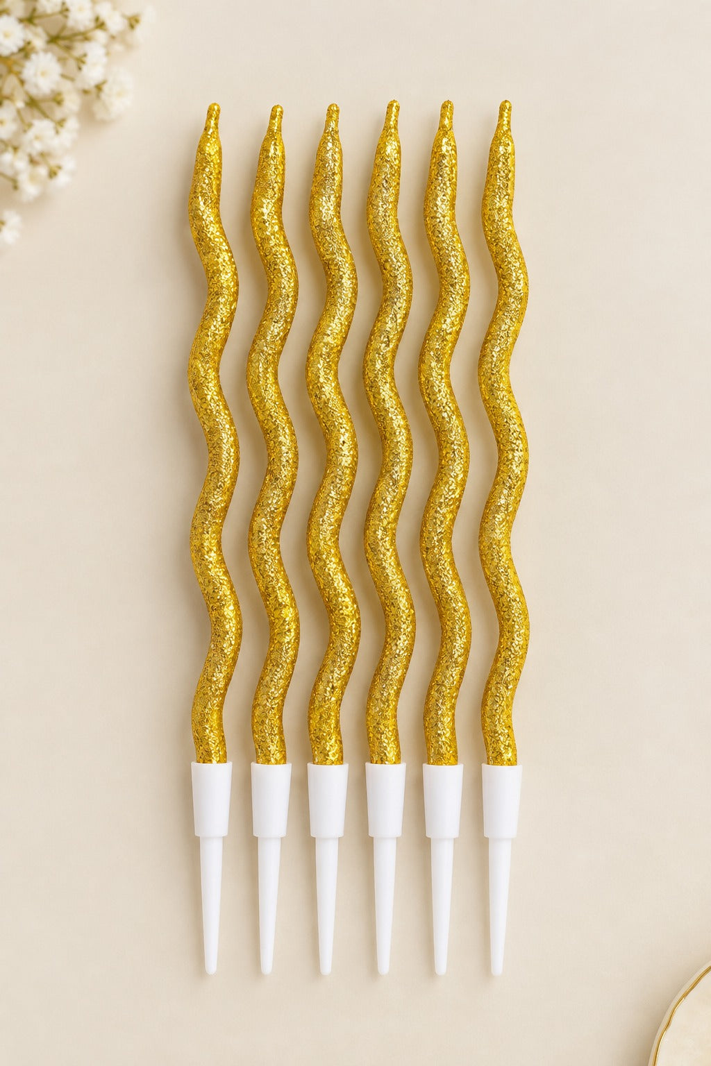 Yellow Glitter twisty Candle Pack of 6