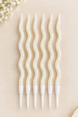 White Glitter twisty Candle Pack of 6
