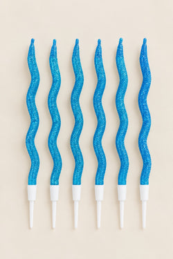 Blue Glitter twisty Candle Pack of 6