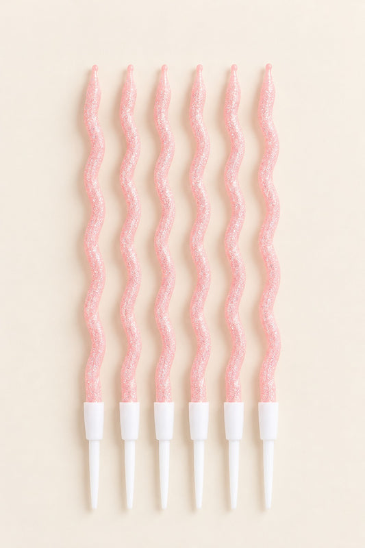 Baby Pink Glitter twisty Candle Pack of 6