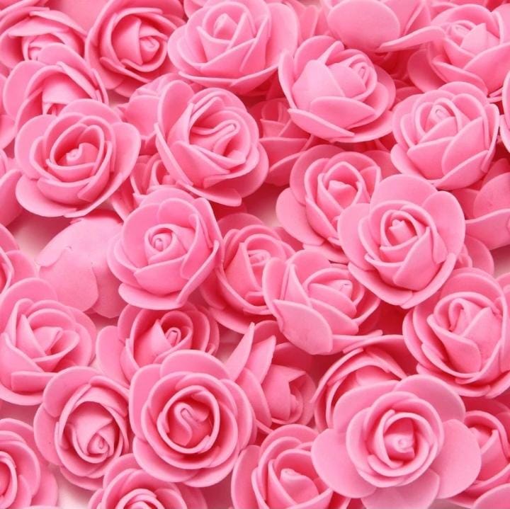 Pink Rose Foam Flower For Cake Decoration Pack of 100