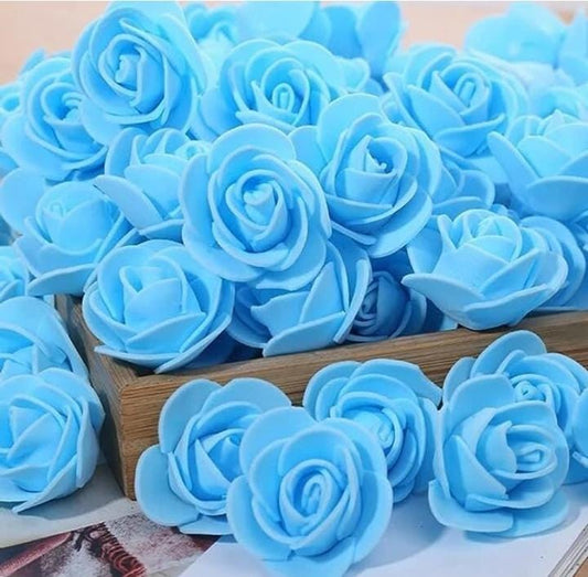 Blue Rose Foam Flower For Cake Decoration Pack of 100