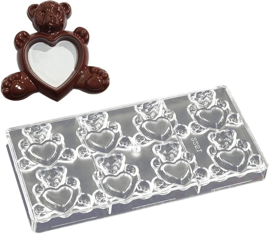12 Cavity Teddy Bear Heart Shape Polycarbonate Mould