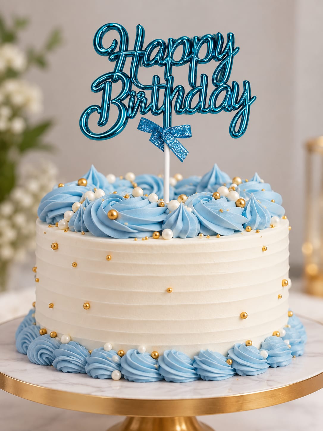 Premium Blue Happy Birthday Cake Topper